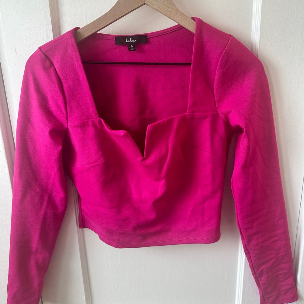Lulus Magenta Crop Long Sleeve Top